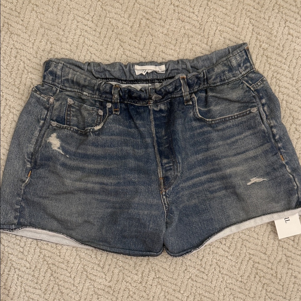 rag & bone Denim Blue Washed Drawstring Denim Shorts